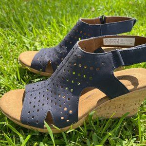 Rockport Sandals Wedges Navy Blue Briah Hood Sling Slingback Heels Womens Size 7